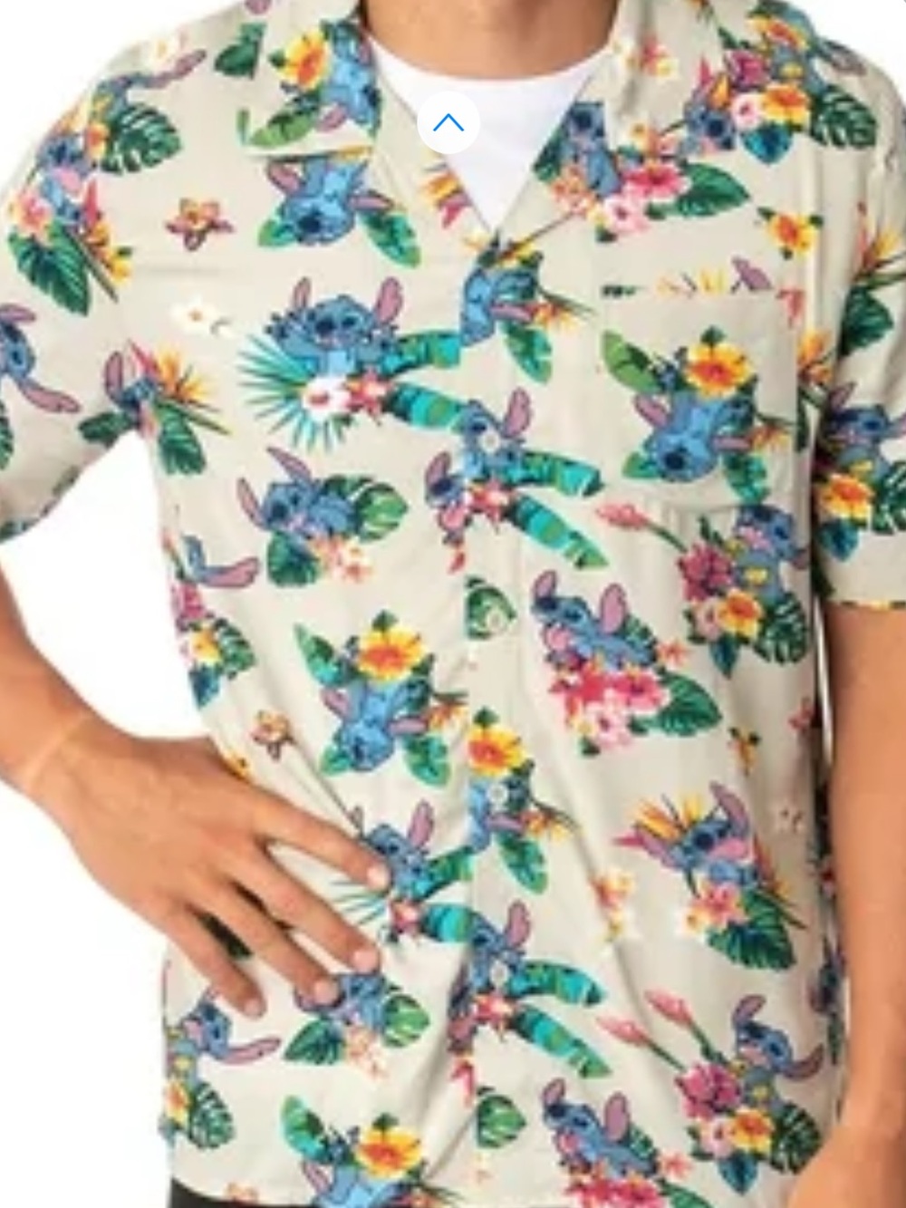 Disney Lilo & Stitch Beige Floral Hawaiian Print Short-Sleeve Button-Down Shirt